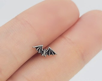 16G* Antique Vintage Tiny Bat cartilage piercing/ Bat size: 10 x 4 mm/ Various Post Bar externally thread and 20G is available