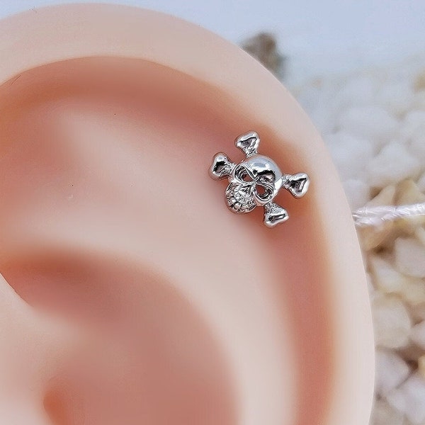 Small Skull cartilage piercing/ Skull size: 6.5 x 8.5 mm/ Various Post Bar externally thread and 20G is available