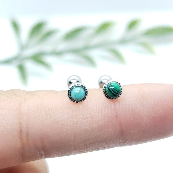 16G*6mm (L) 3mm delicate Turquoise or Malachite gemstone piercing/ Barbell End