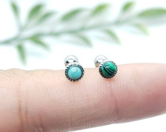 16G*6mm (L) 3mm delicate Turquoise or Malachite gemstone piercing/ Barbell End