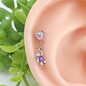 Heart Dangling Cute Loveable Bear cartilage piercing/Various Post Bar externally thread and 20G is available