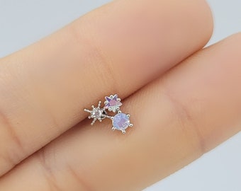 16G* White Moonstone with AB Star and Radiant Cartilage Piercing /Various post bar externally threaded and 20G is available