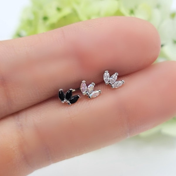 16G* Lotus Tri -Marquise CZ Flower Cartilage Piercing/ Flower Size: 6 x 4mm /various post bar externally thread/ 20G available