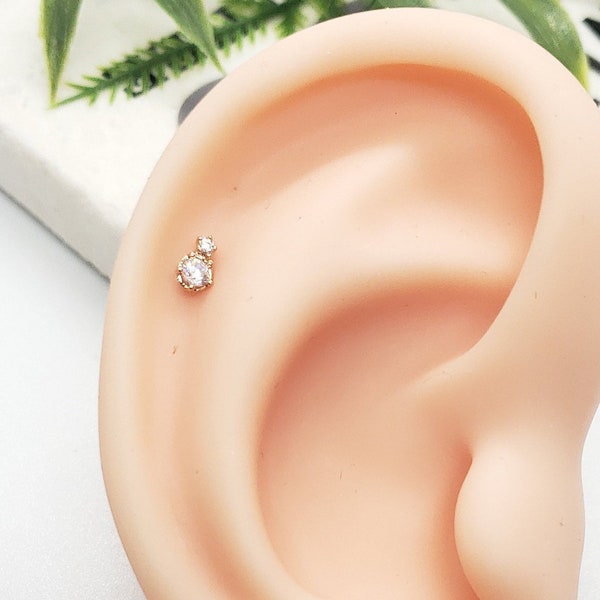 16G*6 mm(L)* 3 mm CZ-örhänge Fin silver- eller roséguldspiercing/ skivstångsände
