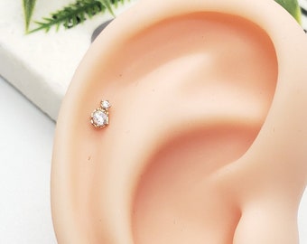 16G*6mm(L)* 3mm CZ stud Dainty Silver or Rose Gold Edge piercing/ Barbell End