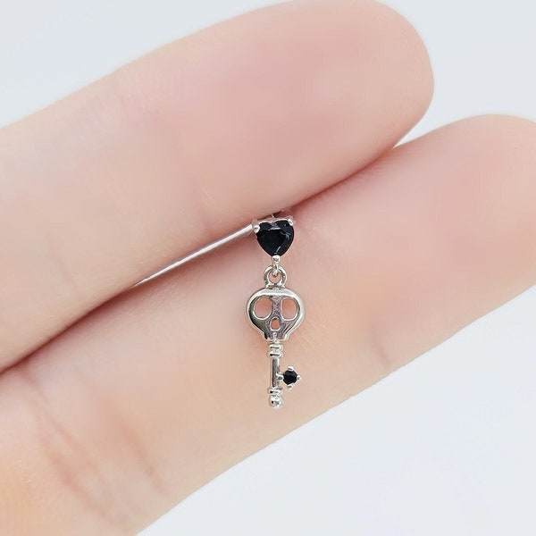 Skull Key Dangling with BLACK CZs cartilage piercing/ Various Post Bar externally thread and 20G is available