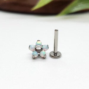 16G* 8mm(L)* Opal Flower Labret End TITANIUM Cartilage Piercing