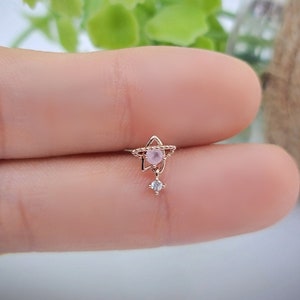 Rose Gold Star Pink Moonstone com piercing de cartilagem pendente/Várias barras de postes com rosca externa e 20G está disponível