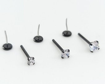 20G * 8mm (lunghezza del palo) con perno CZ BLACK THREADLESS (Back Push in) piercing/Incastonatura a punta/Acciaio chirurgico (Nichel Free)