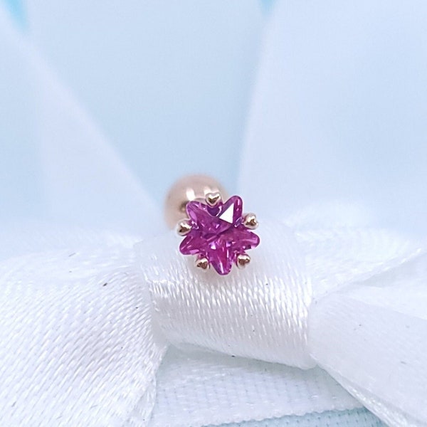 Cute Fuchsia Pink CZ Star ROS GOLD cartilage piercing/Various Post Bar externally thread/ 20G is also available