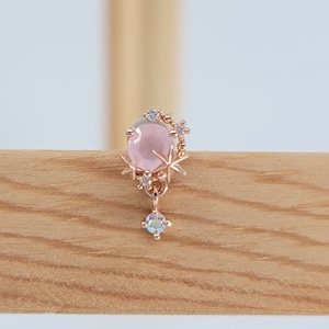 Jolie pierre rose, or rose, 16 g avec petit piercing au cartilage AB CZ pendante/diverses tiges filetées à l'extérieur et 20 g disponibles