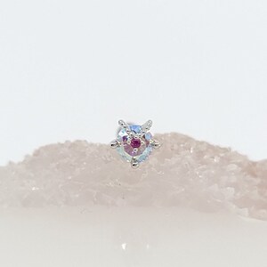 16G* AB Circle CZ with point fuchsia stone cartilage piercing/Various Post Bar externally thread/ 20G is also available