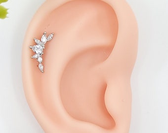 16G* Elegant Crown Leaf Cartilage Piercing/Top design: 14.5mm long/Various post bar externally threaded and 20G is available