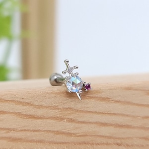 Dainty Dagger with cute AB CZ on cartilage piercing/ Various Post Bar externally thread and 20G is available
