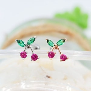 16G* Cherry Cartilage Piercing/Top design: 5.5 x 7mm /Various post bar externally threaded and 20G is available