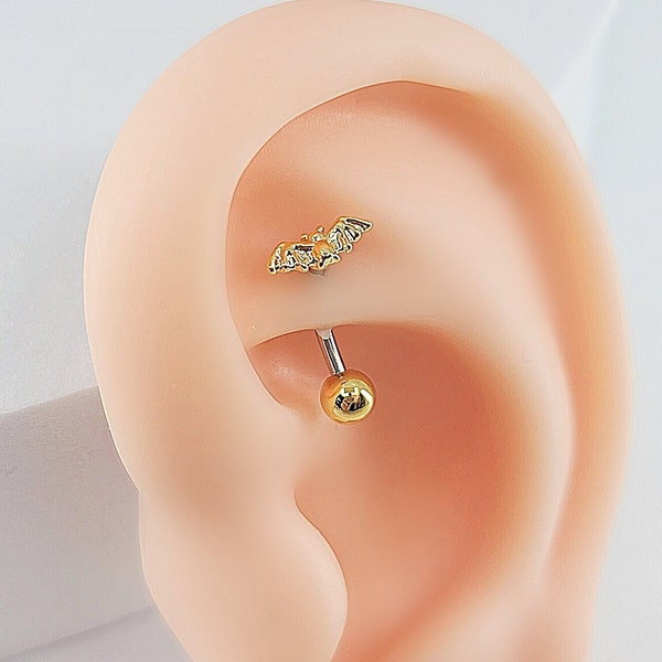 16G* Tiny Bat ROOK cartilage piercing/ Top Design Size: 3mm x 8mm / Curved Piercing/6 mm or 8 mm length available