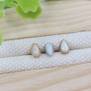 Tear Drop White Opals Cartilage Piercing/Top design: about 5mm /Various post bar externally threaded and 20G is available