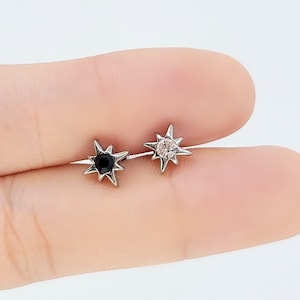 Star Radiant Whole surgical steel Cartilage piercing with Clear or Black CZs/ Externally threaded Flat-back