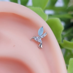 Fortune HummingBird with Jade moonstone cartilage piercing/ Various Post Bar externally thread and 20G is available
