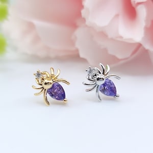 16G* Detailed Cute Purple CZ Spider Piercing /Top size: about 6.5 x 8.5 mm / Various Post Bar externally thread and 20G is available