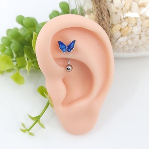 16G* Cute  Butterfly Rook Cartilage Piercing/ Top Design Size: 9.5 mm(w) X 6.5 mm/ Curved Piercing/6 mm or 8 mm length available