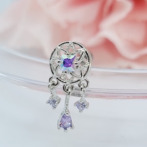 Lotus Flower Dreamcatcher Dangling AB CZ with lavender small czs cartilage piercing/Various Post Bar externally thread and 20G is available