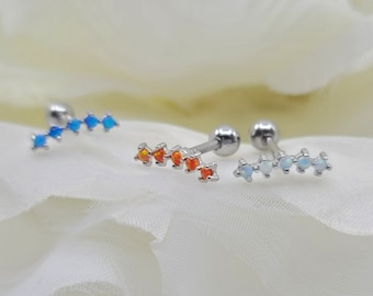 16G* Five Fire Opal Piercing de cartílago curvo abierto/Cada ópalo diminuto mide 2,5 mm/Varias barras de poste con rosca externa y 20G disponibles