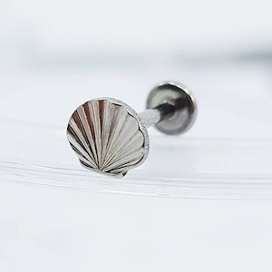 16G  TITANIUM Sea Shell INTERNALLY Threaded Labret Bar Cartilage Piercing/ 16G thickness/ Post: 6 mm (1/4 in) or 8mm (5/16 In)