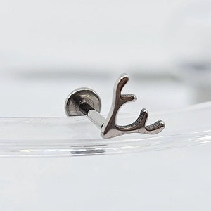 16G  TITANIUM Deer Elk Horn INTERNALLY Threaded Labret Bar Cartilage Piercing/ 16G thickness/ Post: 6 mm (1/4 in) or 8mm (5/16 In)