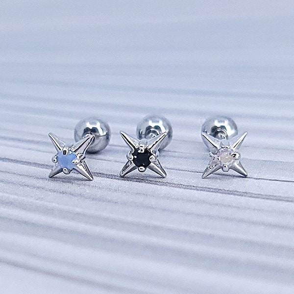 16G* Spike Star Cartilage piercing with Dainty CZ in center/Top size: about 6.5mm/ Various Post Bar externally thread and 20G is available