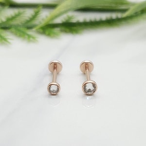 20G*6mm or 8mm* Clear CZ stud Rose Gold THREADLESS (Back Push in) piercing/ Surgical Steel