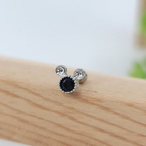 16G * Cute Mouse Black CZ cartilage piercing / Divers Post Bar à filetage externe / 20G est également disponible