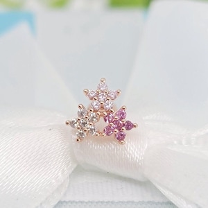Triple CZ Flowers ROSE GOLD with Pink and Clear Czs Cartilage Piercing /Various post bar externally threaded and 20G is available