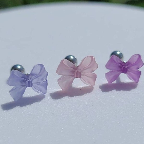 Cute Color Changing Ribbon Bow with exposure to sunlight/ Only available for 16G thickness with 6mm length ball back.