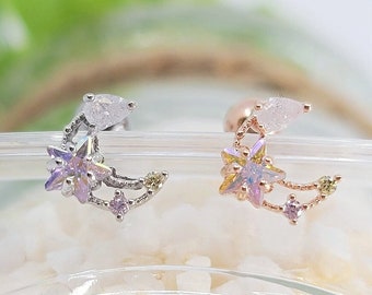 Cute Moon met AB Star kraakbeenpiercing/zilver, roségoud/Diverse Post Bar extern draad en 20G is beschikbaar