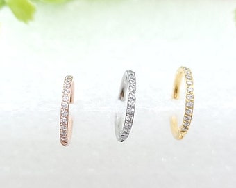 16G Silver/ Gold/ Rose Gold Quality CZ fine setting Hinged Cartilage Hoop/Surgical Steel/NO brass and No glue/ 6,8,10,12mm inner diameter