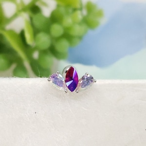 16G* Lotus Cartilage Piercing/ AB color tear drop for both size and center Fuchsia/Various post bar externally threaded and 20G is available