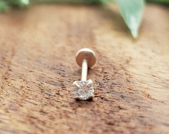20G*8mm or 6mm (post length) Rose Gold with Prong CZ THREADLESS (Back Push in) piercing/Prong Setting/Surgical Steel(Nickel free)