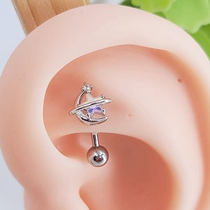 16G* A Lua com Asa e Torre Estelar, Piercing Curvo/design superior: cerca de 7,5 mm/ 6 mm ou 8 mm de comprimento disponível