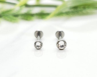 Piercing a perno in CZ trasparente da 20G*6 o 8 mm (lunghezza perno) in argento SENZA FILETTATURA (a pressione sul retro)/acciaio chirurgico