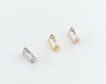 16G* baguette rectangular (size: 4.5x 5.5) minimalist clear CZ cartilage piercing/Various Post Bar externally thread and 20G is available