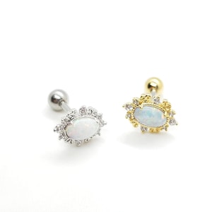 16G* Stunning Oval shaped Opal cartilage piercing/Various Post Bar externally thread and 20G is available