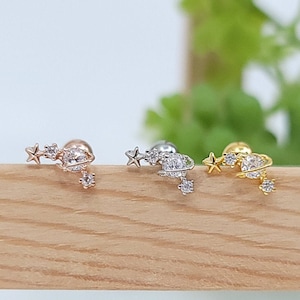 16G* Planet with Stars CZ Piercing/Top Design Size: 9mm long/Various post bar externally threaded/20G is also available