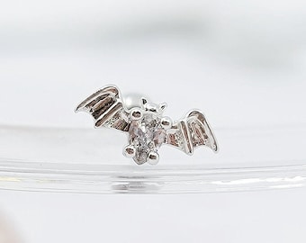 Clous d'oreille cartilage chauve-souris CZ : piercing en acier chirurgical 16G