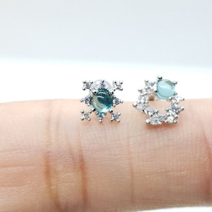 Emerald Moonstone CZ Piercing: 16G Surgical Steel Post