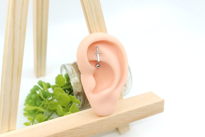 16G* Dagger ROOK Cartilage Piercing/ Top Design Size: 13.4 Mm / Curved ...