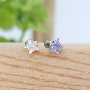 Opal Star cartilage piercing/white opal and purple opal / Various Post Bar externally thread and 20G is available