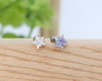 Opal Star cartilage piercing/white opal and purple opal / Various Post Bar externally thread and 20G is available