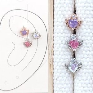 Cute Heart Cartilage Piercing/ Top size: about 6 x 5.5 mm/ Various post bar externally threaded/20G is also available