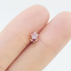 Varilla para varita con forma de estrella rosa linda en oro rosa/varias barras de poste con rosca externa y 20G disponibles
